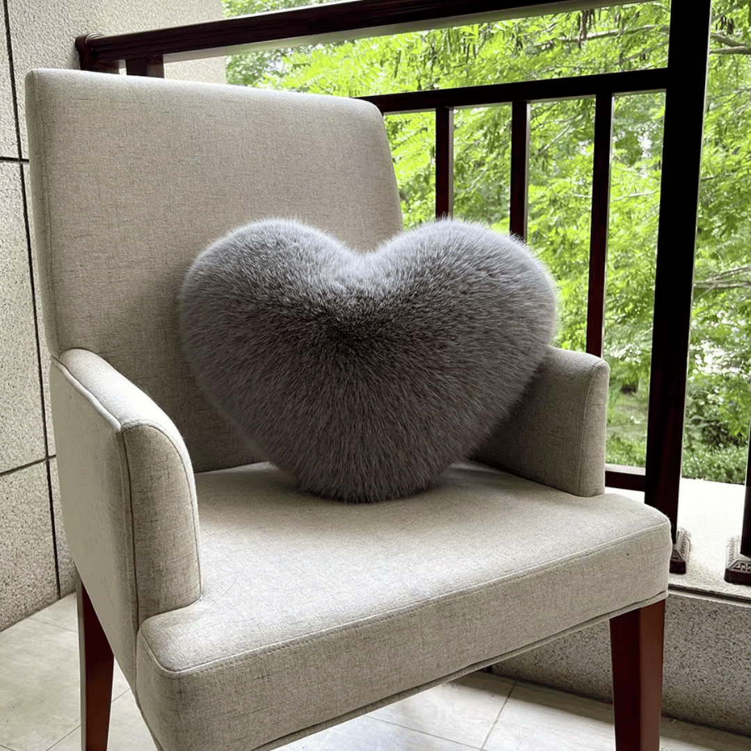 Heart Shape Faux Fur Pillow Soft Decorative Cushion