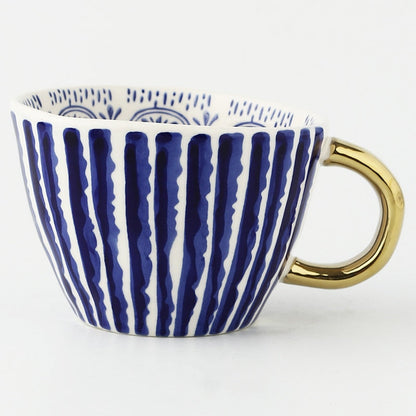 Geometric Pattern Mug with Gold Handle Coffee Cup