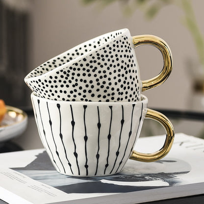 Geometric Pattern Mug with Gold Handle Coffee Cup