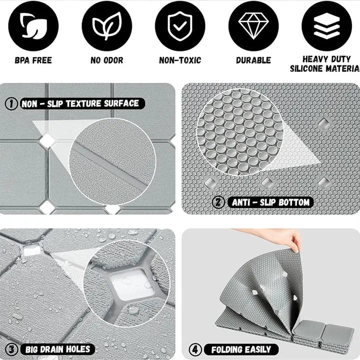 Silicone Foldable Tub Mat with Strong Suction Cups