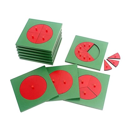 Wooden Geometric Fraction Puzzles with Removable Shapes