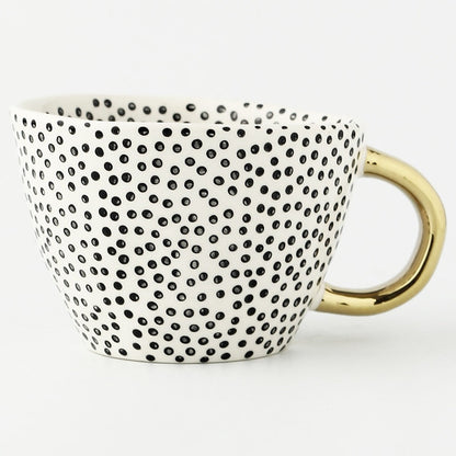 Geometric Pattern Mug with Gold Handle Coffee Cup