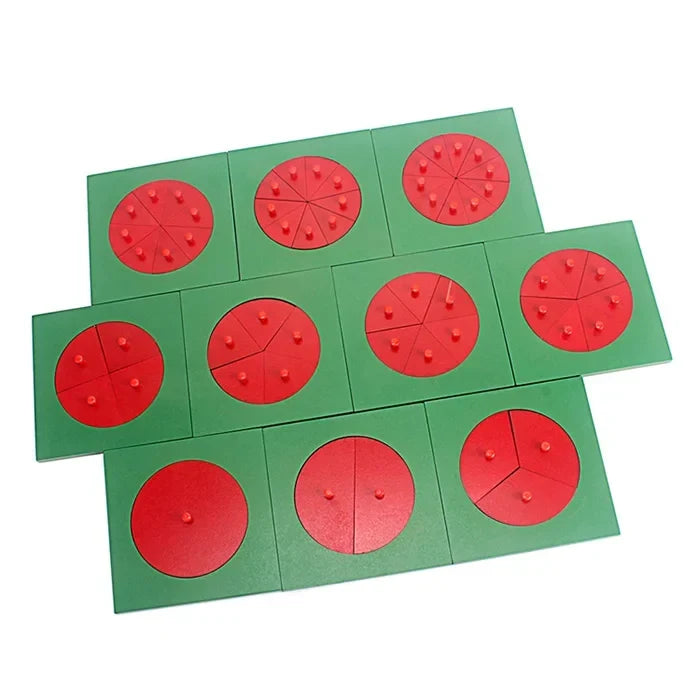 Wooden Geometric Fraction Puzzles with Removable Shapes