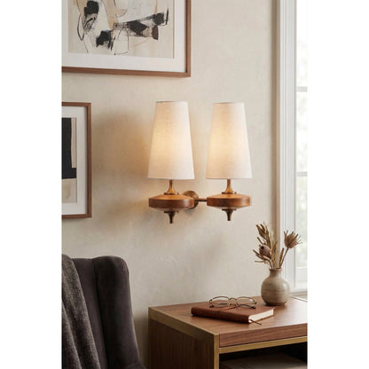 Walnut and Brass Wall Lamp with Linen Shade – image 21