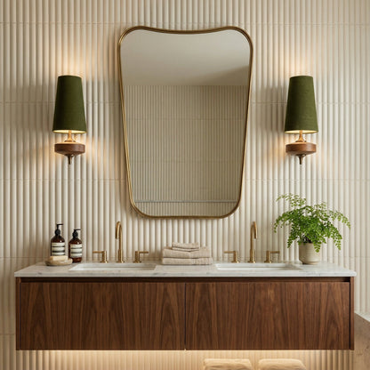 Walnut and Brass Wall Lamp with Linen Shade – image 11