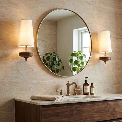 Walnut and Brass Wall Lamp with Linen Shade – image 8