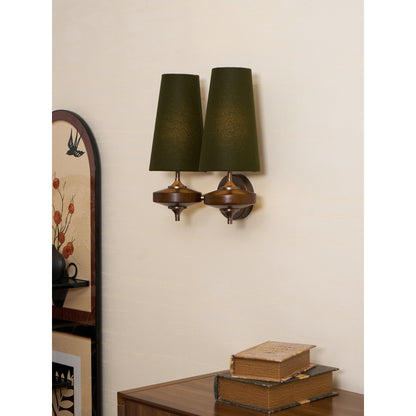 Walnut and Brass Wall Lamp with Linen Shade – image 32