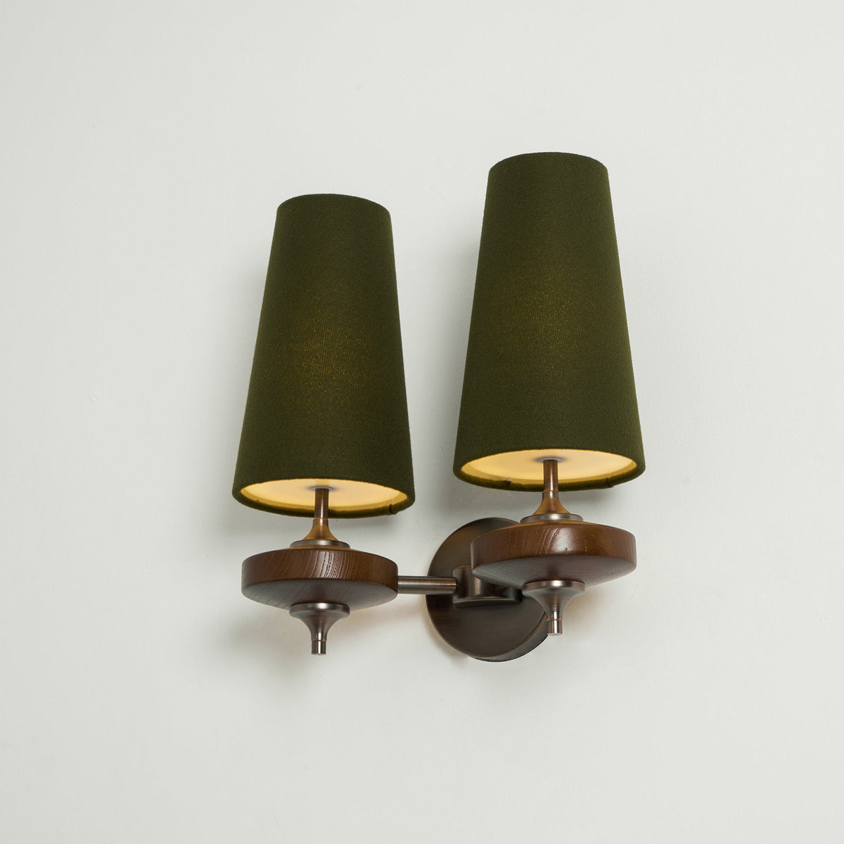 Walnut and Brass Wall Lamp with Linen Shade – image 47