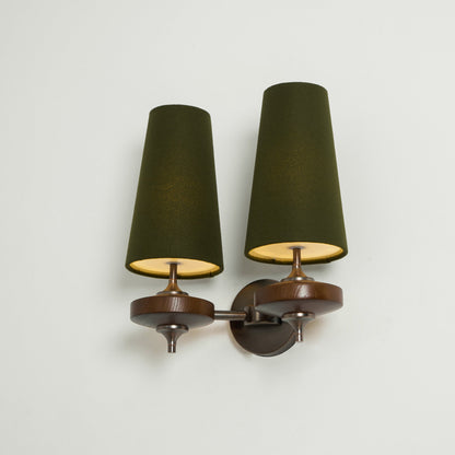 Walnut and Brass Wall Lamp with Linen Shade – image 47