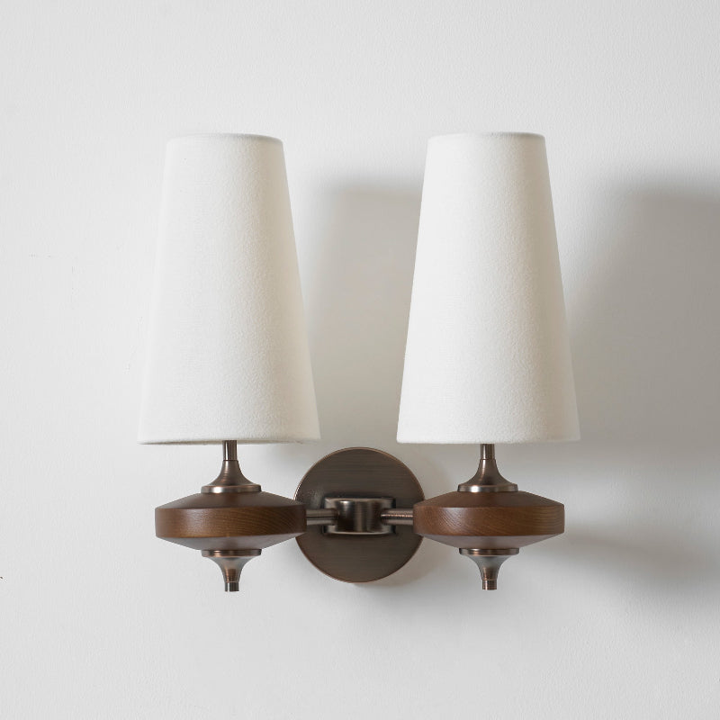 Walnut and Brass Wall Lamp with Linen Shade – image 52