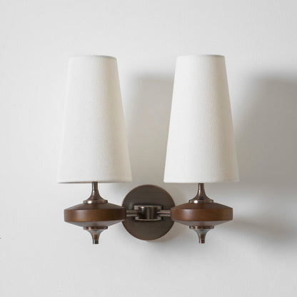 Walnut and Brass Wall Lamp with Linen Shade – image 52