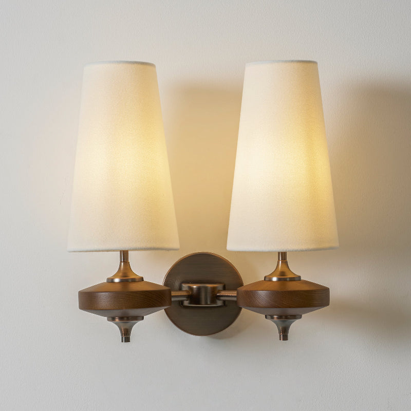Walnut and Brass Wall Lamp with Linen Shade – image 53