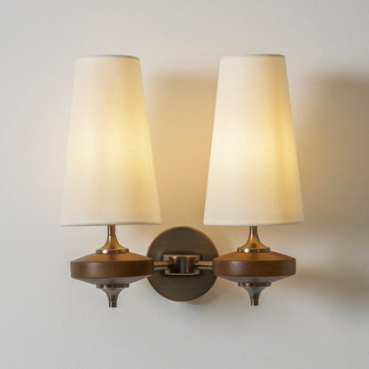 Walnut and Brass Wall Lamp with Linen Shade – image 53