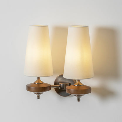 Walnut and Brass Wall Lamp with Linen Shade – image 29