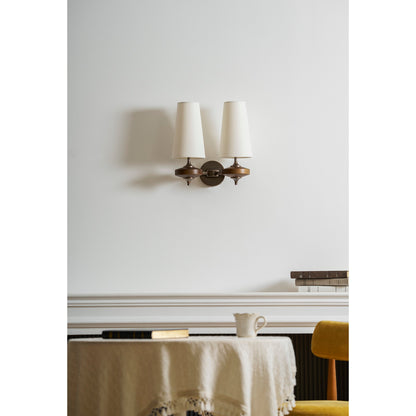 Walnut and Brass Wall Lamp with Linen Shade – image 28