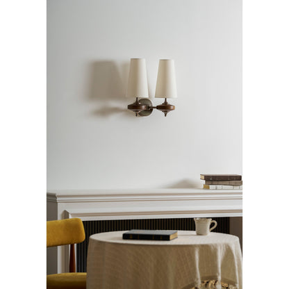 Walnut and Brass Wall Lamp with Linen Shade – image 31
