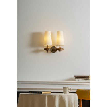 Walnut and Brass Wall Lamp with Linen Shade – image 30