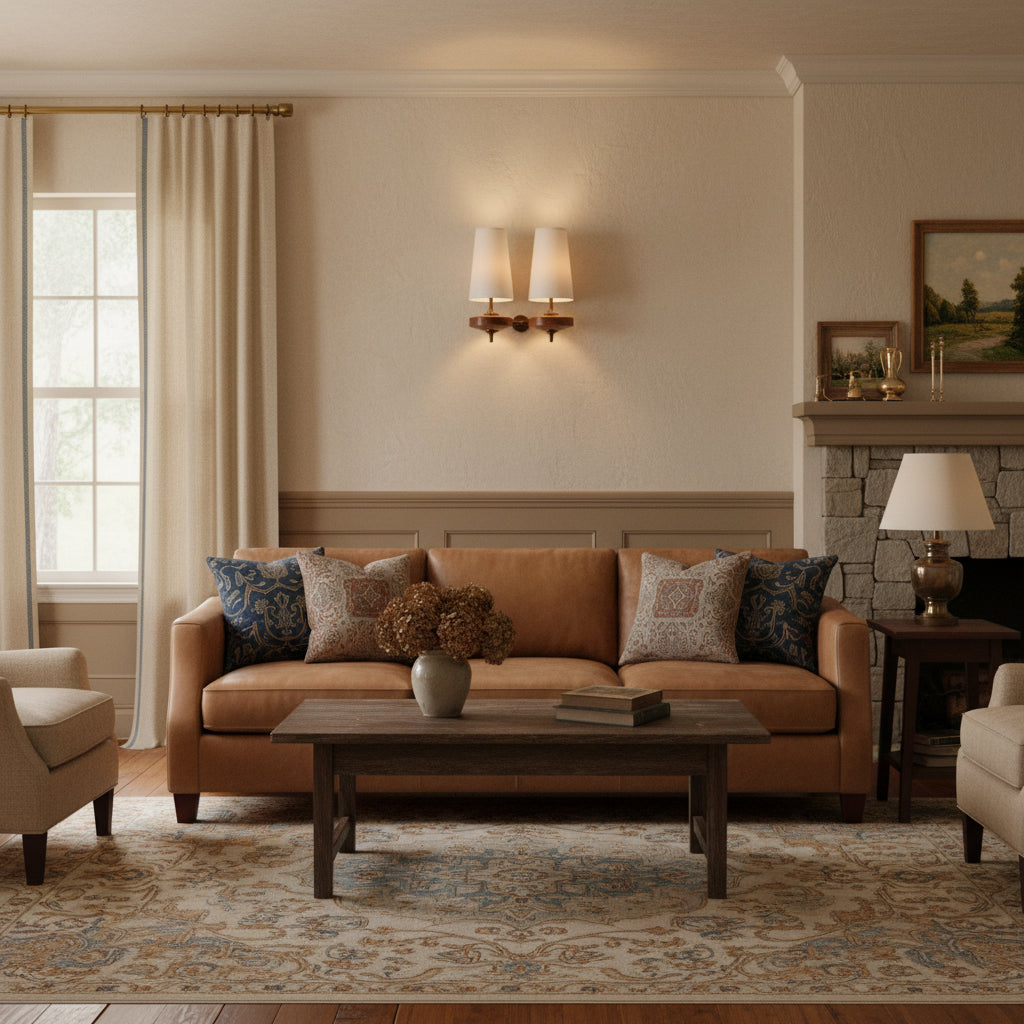 Walnut and Brass Wall Lamp with Linen Shade – image 17