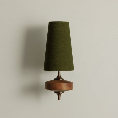Walnut and Brass Wall Lamp with Linen Shade – image 2