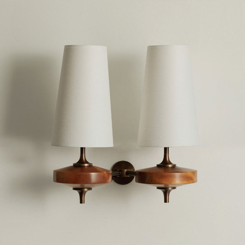 Walnut and Brass Wall Lamp with Linen Shade – image 43