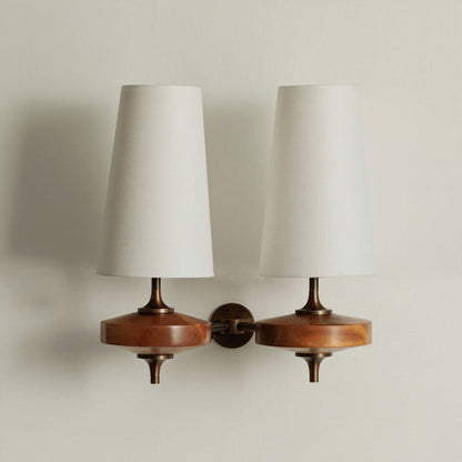 Walnut and Brass Wall Lamp with Linen Shade – image 43