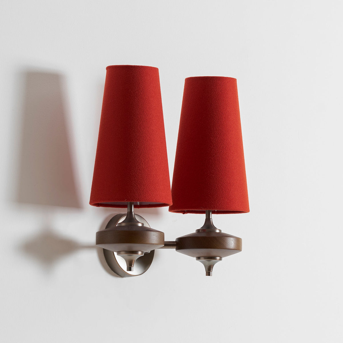 Walnut and Brass Wall Lamp with Linen Shade – image 56