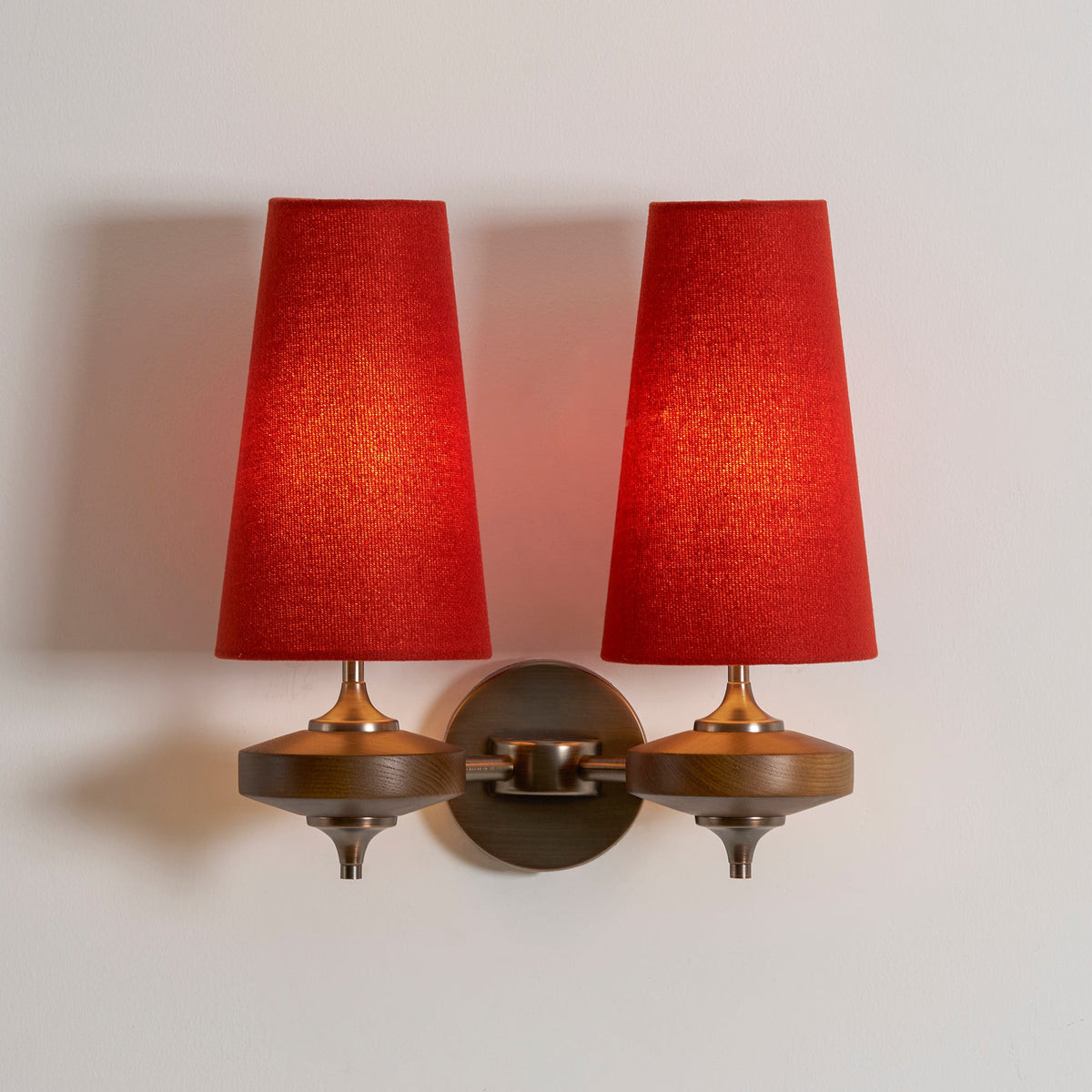 Walnut and Brass Wall Lamp with Linen Shade – image 55