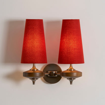 Walnut and Brass Wall Lamp with Linen Shade – image 55