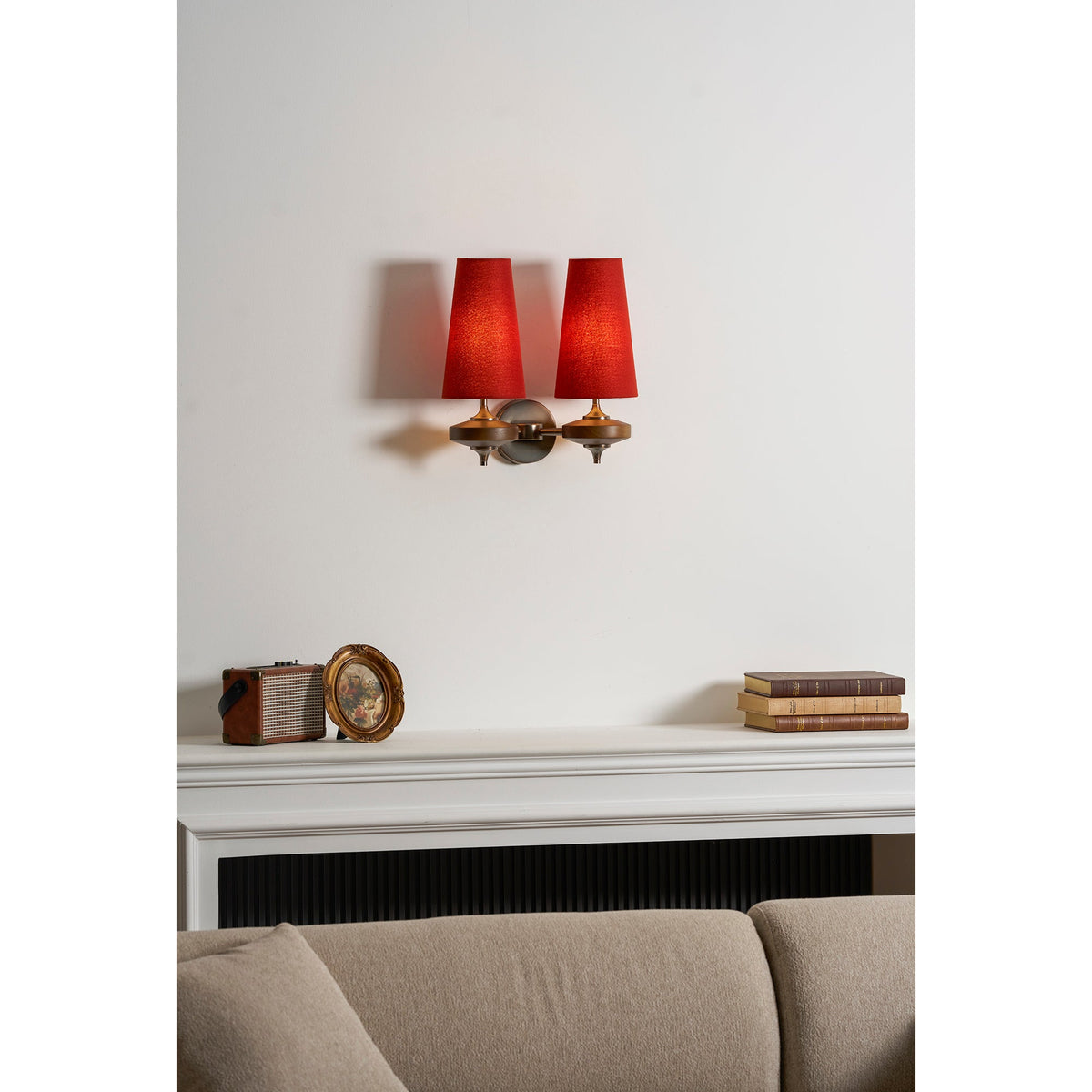 Walnut and Brass Wall Lamp with Linen Shade – image 35
