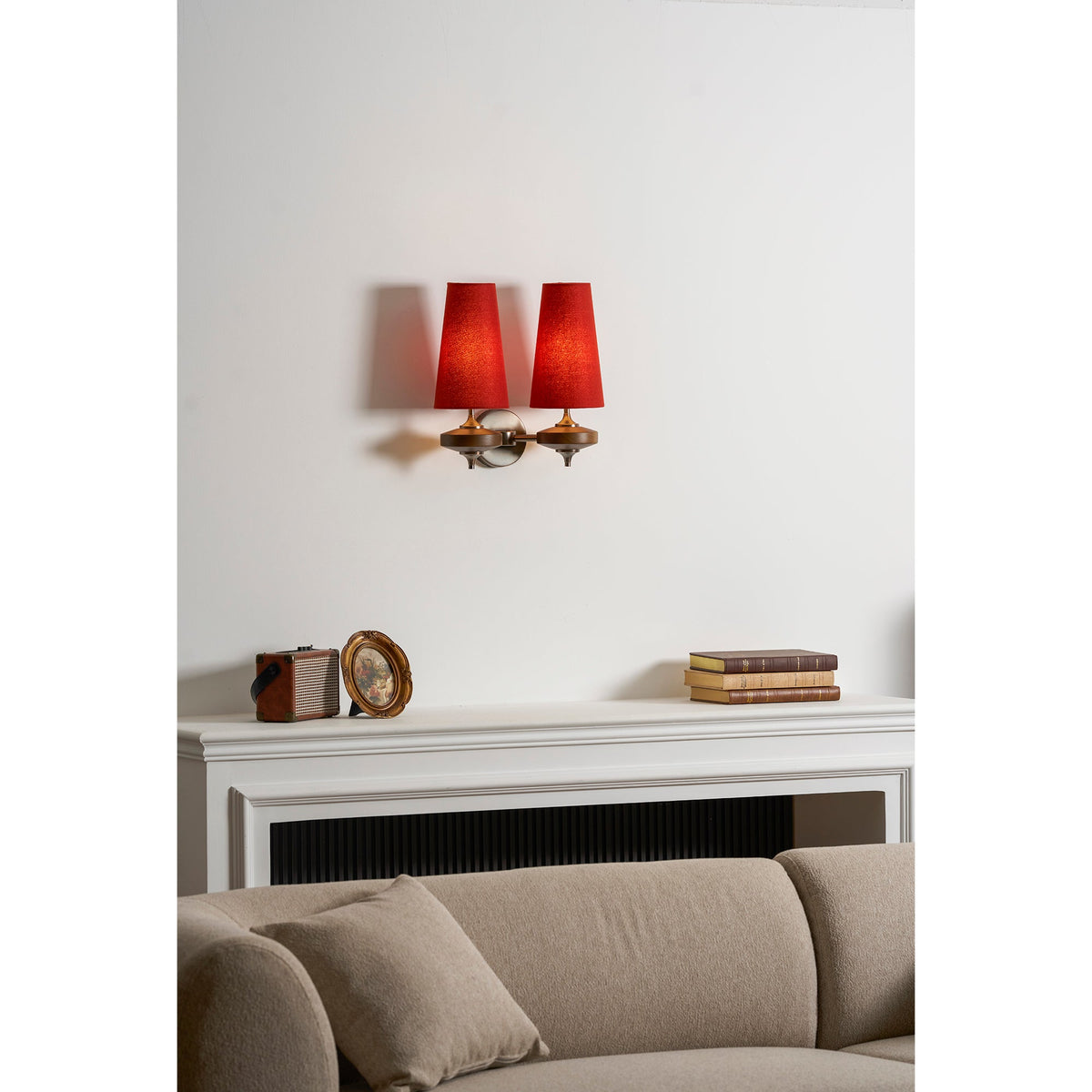 Walnut and Brass Wall Lamp with Linen Shade – image 37