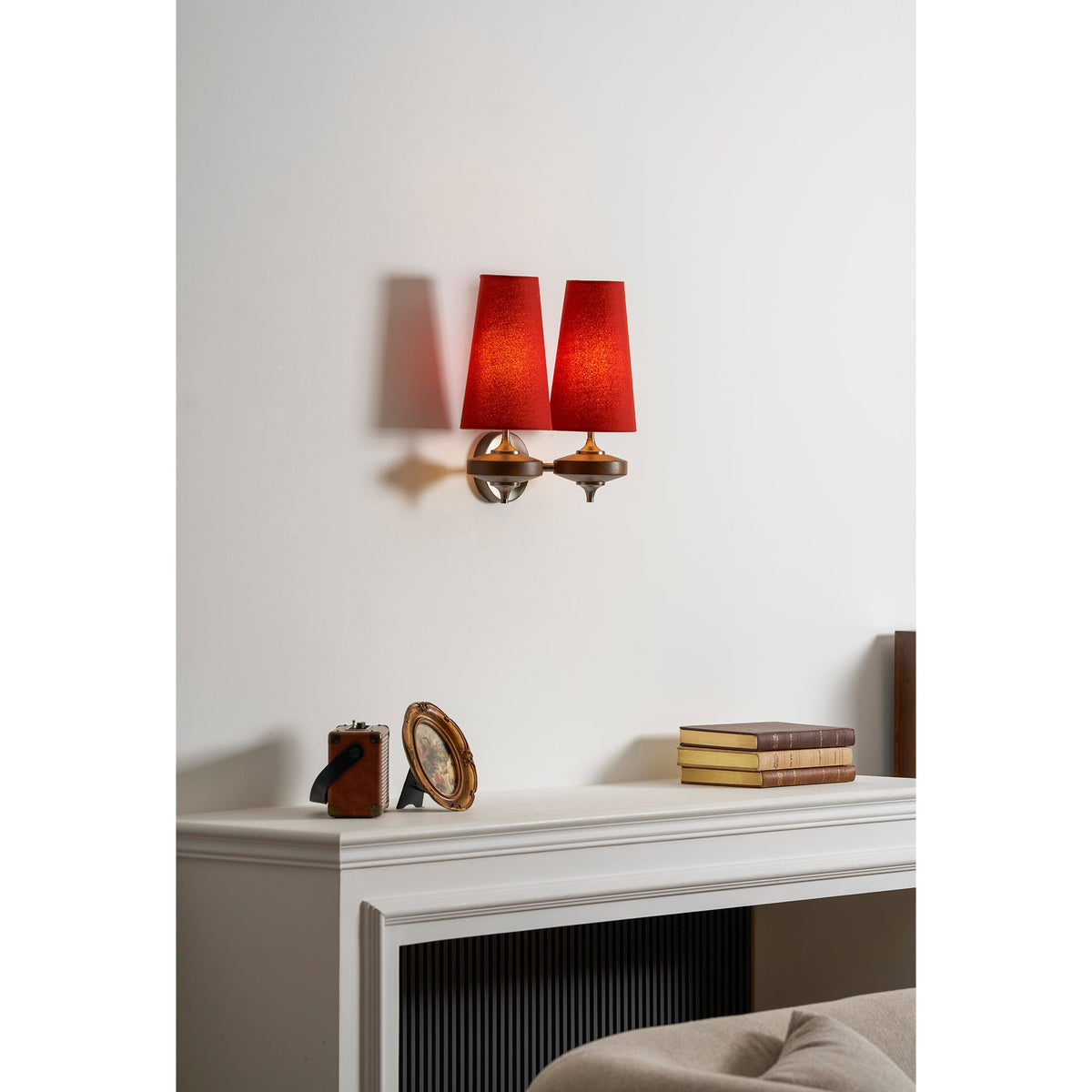Walnut and Brass Wall Lamp with Linen Shade – image 38