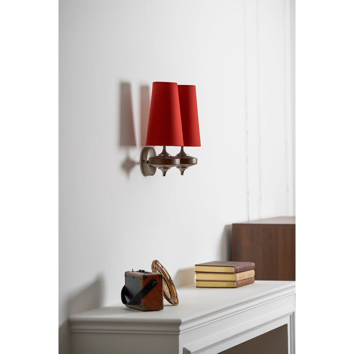 Walnut and Brass Wall Lamp with Linen Shade – image 40