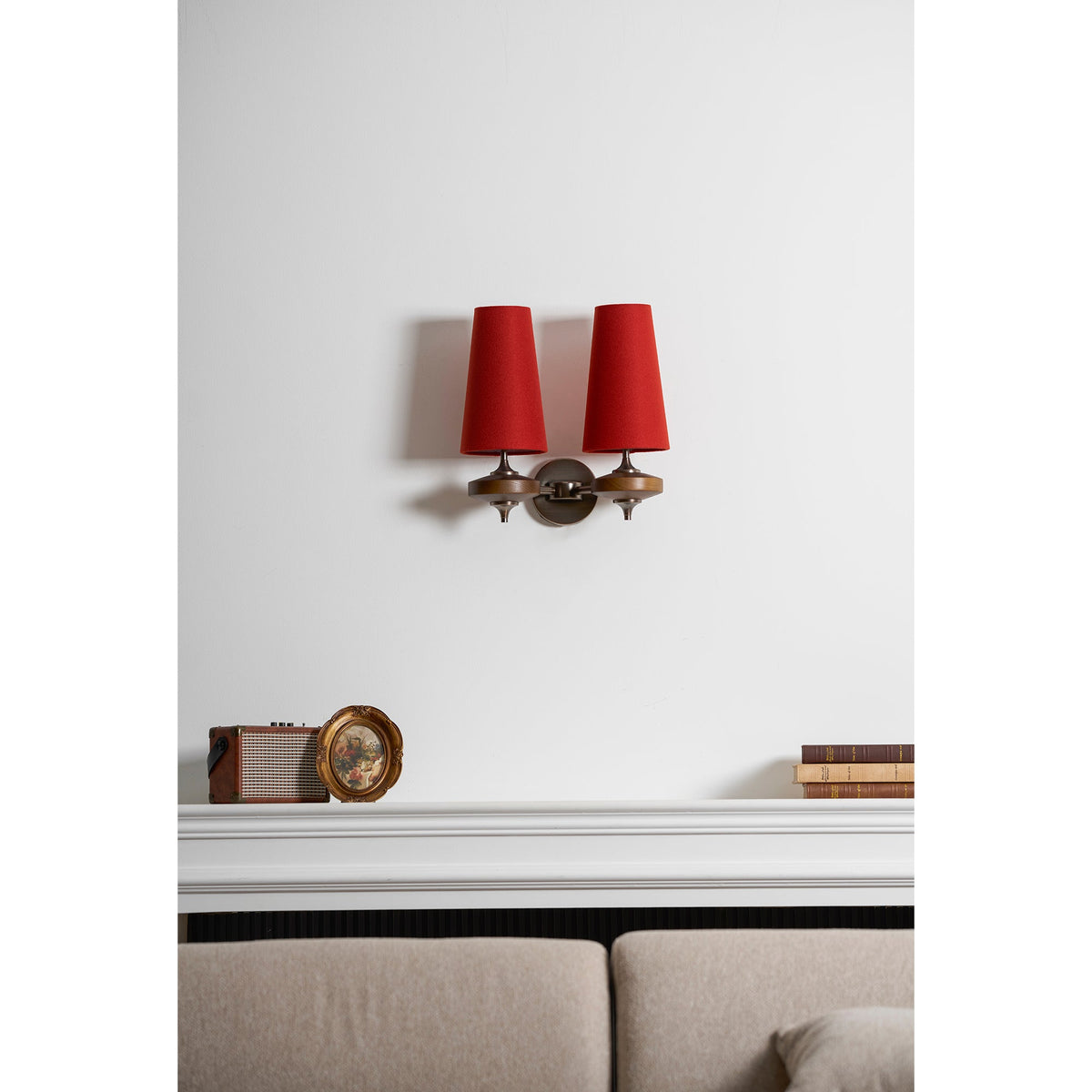 Walnut and Brass Wall Lamp with Linen Shade – image 36