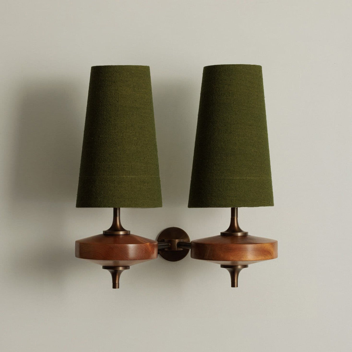 Walnut and Brass Wall Lamp with Linen Shade – image 45