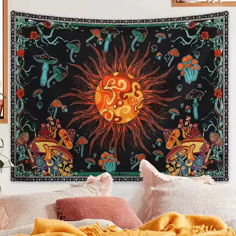 Embroidered Star Moon Constellation Boho Tapestry