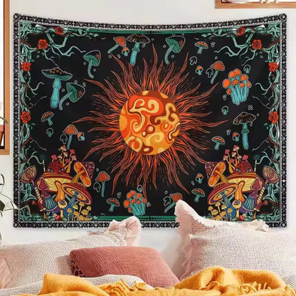 Embroidered Star Moon Constellation Boho Tapestry