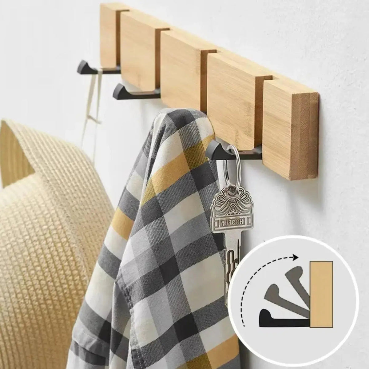 Wooden Wall Mounted Coat Rack with Flip Hooks
