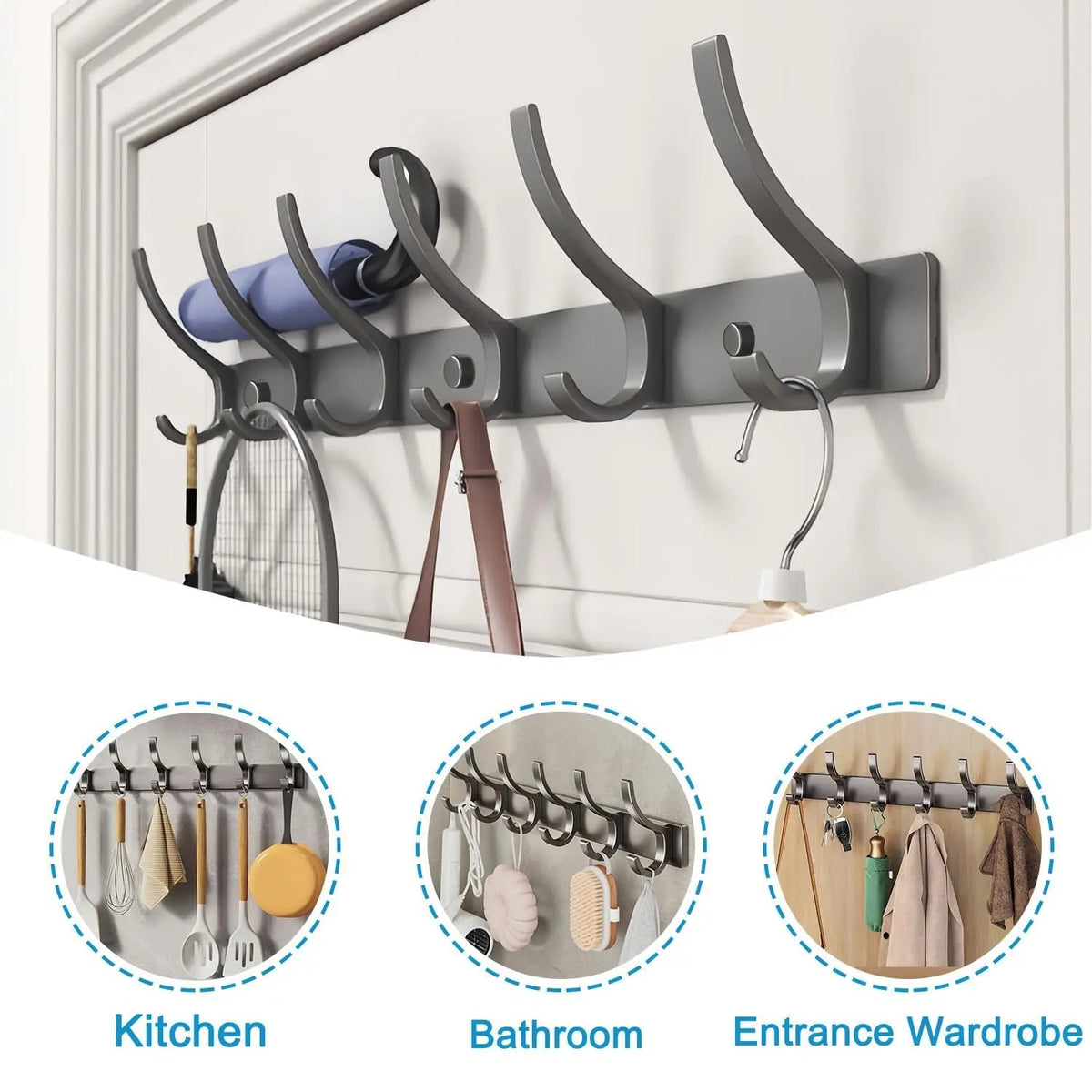 Over Door Hook Organiser Rack with 5 Hooks
