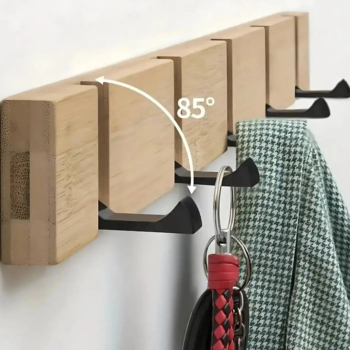 Wooden Wall Mounted Coat Rack with Flip Hooks