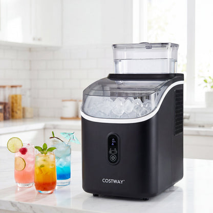 Ice Cube Maker Countertop w/ External Tank & Self-Cleaning 13 Thickness Levels-