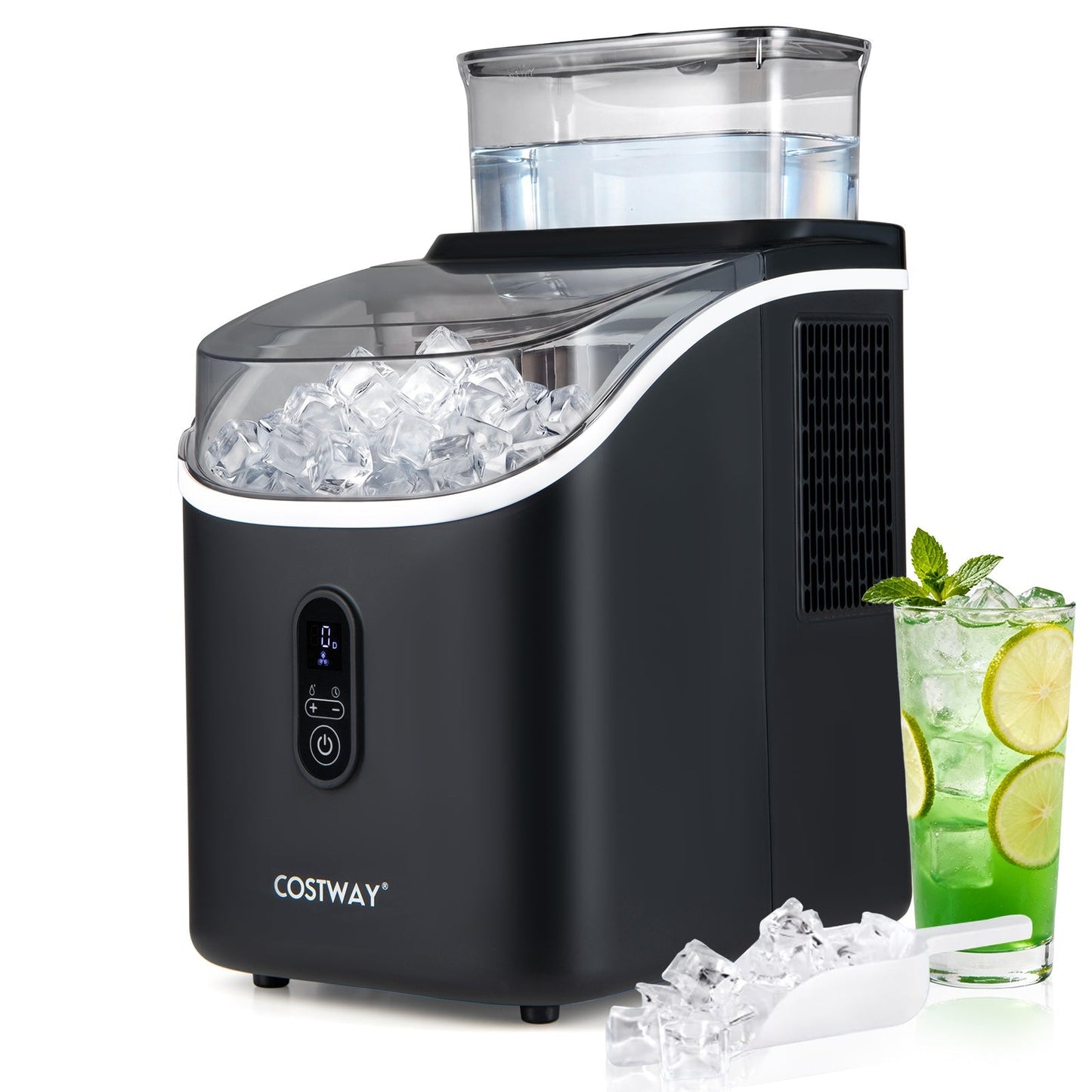 Ice Cube Maker Countertop w/ External Tank & Self-Cleaning 13 Thickness Levels-