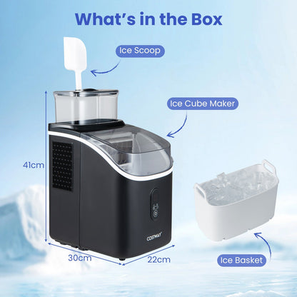 Ice Cube Maker Countertop w/ External Tank & Self-Cleaning 13 Thickness Levels-
