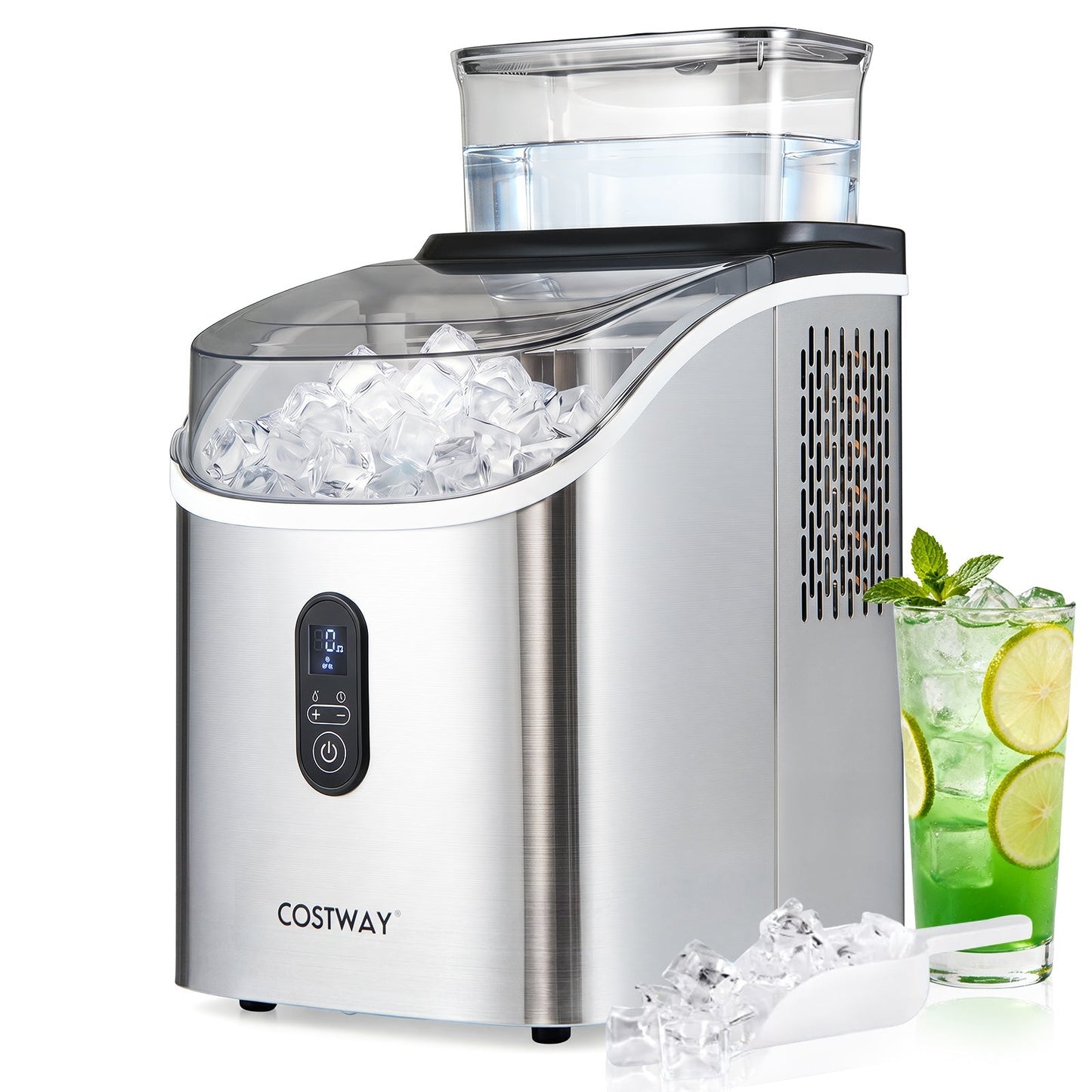 Ice Cube Maker Countertop w/ External Tank & Self-Cleaning 13 Thickness Levels-