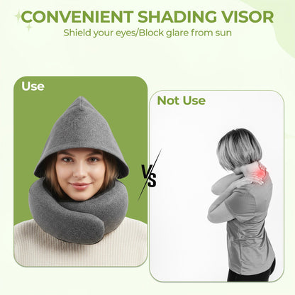 Upgraded Hooded Neck Pillow – Memory Foam Travel Comfort