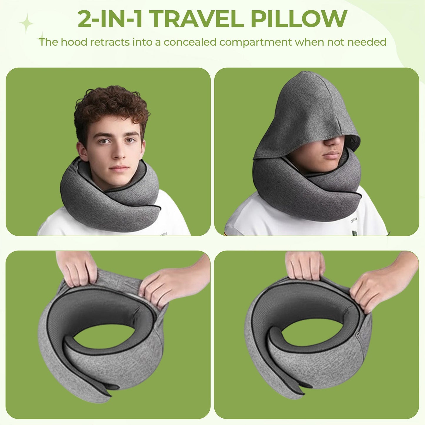 Upgraded Hooded Neck Pillow – Memory Foam Travel Comfort