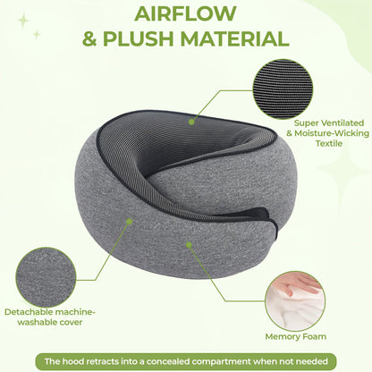 Upgraded Hooded Neck Pillow – Memory Foam Travel Comfort