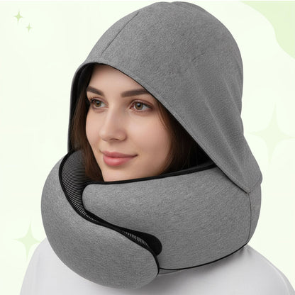 Upgraded Hooded Neck Pillow – Memory Foam Travel Comfort