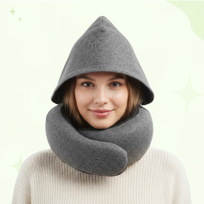 Upgraded Hooded Neck Pillow – Memory Foam Travel Comfort