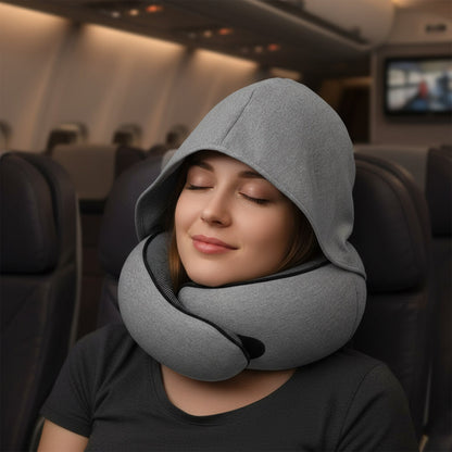 Upgraded Hooded Neck Pillow – Memory Foam Travel Comfort