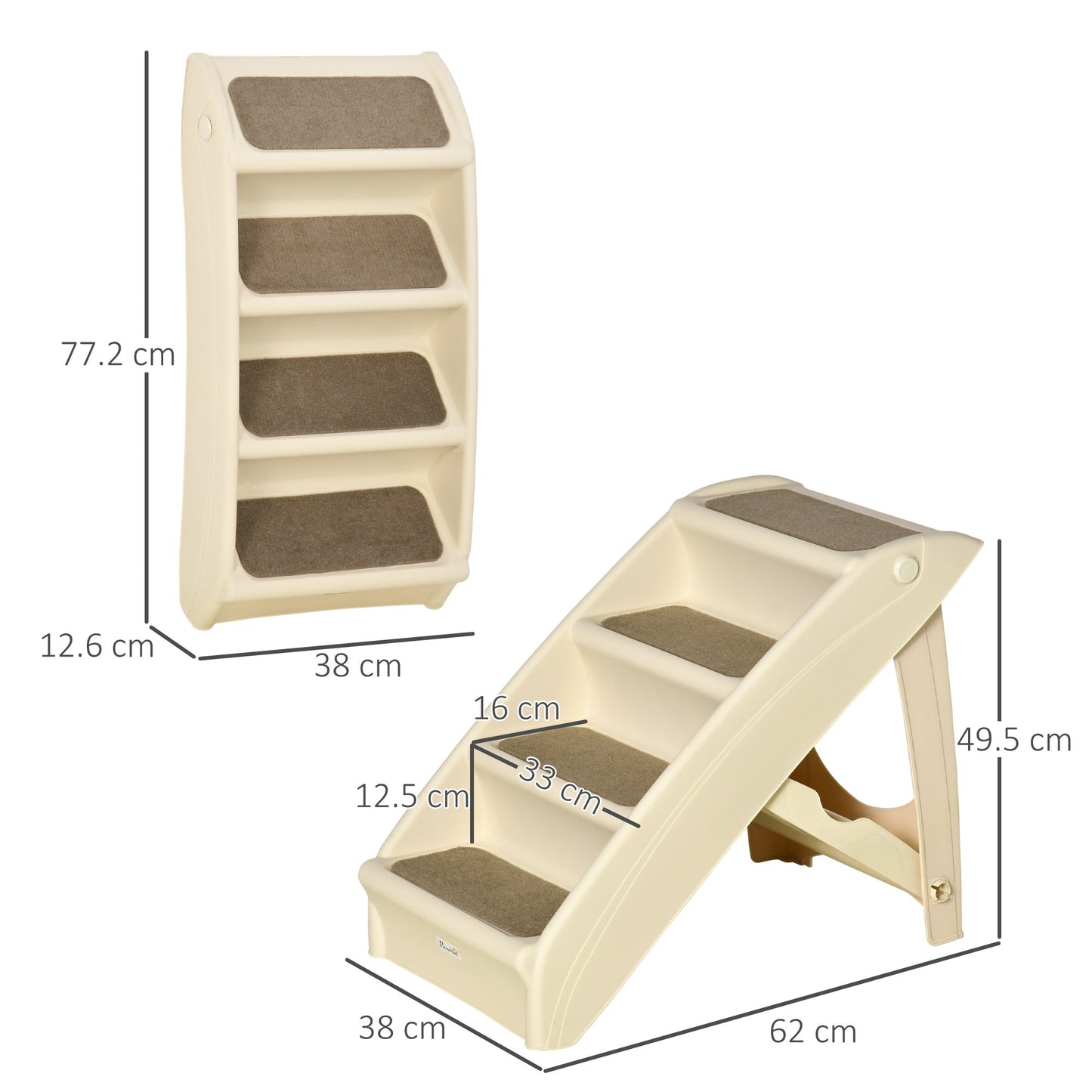 4-Step Foldable Pet Stairs with Non-Slip Mats – Beige